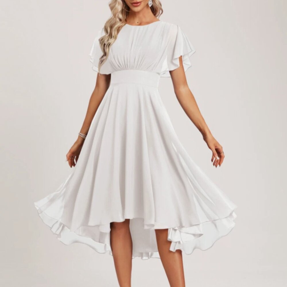 JJ's House A-line Scoop Asymmetrical Chiffon Bridesmaid Dress With Ruffle Size12